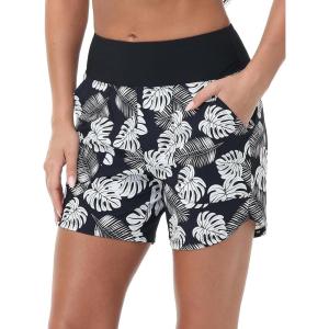 imagebaleaf Womens 3quot5quot7quot9quot High Waisted Swim Board Shorts Quick Dry Swimsuits Bottoms Trunks with PocketsWhite Leaf
