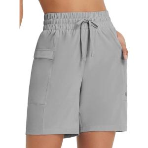 imagebaleaf Womens 7quot Athletic Shorts Quick Dry Running Workout Lightweight High Waisted Long Shorts with PocketsGray