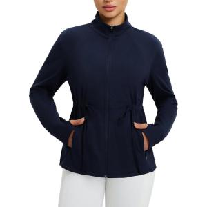 imagebaleaf Womens Fleece Lined Jacket Zip Up Lightweight Winter Coats with Zipper Pockets Warm Jackets Slim Fit Cinch WaistBlue