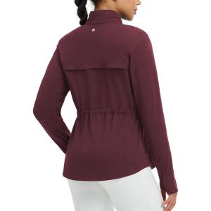 imagebaleaf Womens Fleece Lined Jacket Zip Up Lightweight Winter Coats with Zipper Pockets Warm Jackets Slim Fit Cinch WaistRed