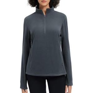 imagebaleaf Womens Fleece Quarter Zip Pullover Long Sleeve Thermal Tops Cold Weather Hiking Running Gear with Kangaroo PocketDark Gray