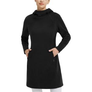 imagebaleaf Womens Fleece Sweatshirt Dress Thermal Long Winter Fall Tunic Dresses Outfits with Pocket Hooded PulloverBlack