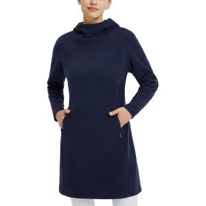imagebaleaf Womens Fleece Sweatshirt Dress Thermal Long Winter Fall Tunic Dresses Outfits with Pocket Hooded PulloverNavy Blue