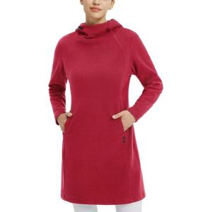 imagebaleaf Womens Fleece Sweatshirt Dress Thermal Long Winter Fall Tunic Dresses Outfits with Pocket Hooded PulloverRed