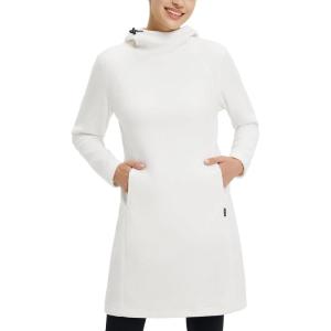 imagebaleaf Womens Fleece Sweatshirt Dress Thermal Long Winter Fall Tunic Dresses Outfits with Pocket Hooded PulloverStar White