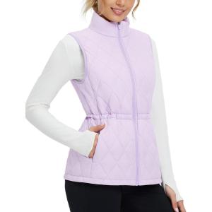 imagebaleaf Womens Puffer Drawstring Vest Lightweight Winter Warm Stand Collar Quilted Golf Vests Water Resistant Zip PocketsLight Purple