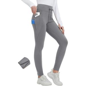 imagebaleaf Womens Thermal Fleece Lined Leggings with Pockets Ankle Zip Reflective Water Resistant High Waisted Warm Snow PantsGray
