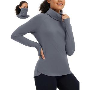 imagebaleaf Womens Thermal Turtleneck Tops Long Sleeve Shirts Ski Base Layer with Integrated Neck Face Mask ThumbholesDark Gray
