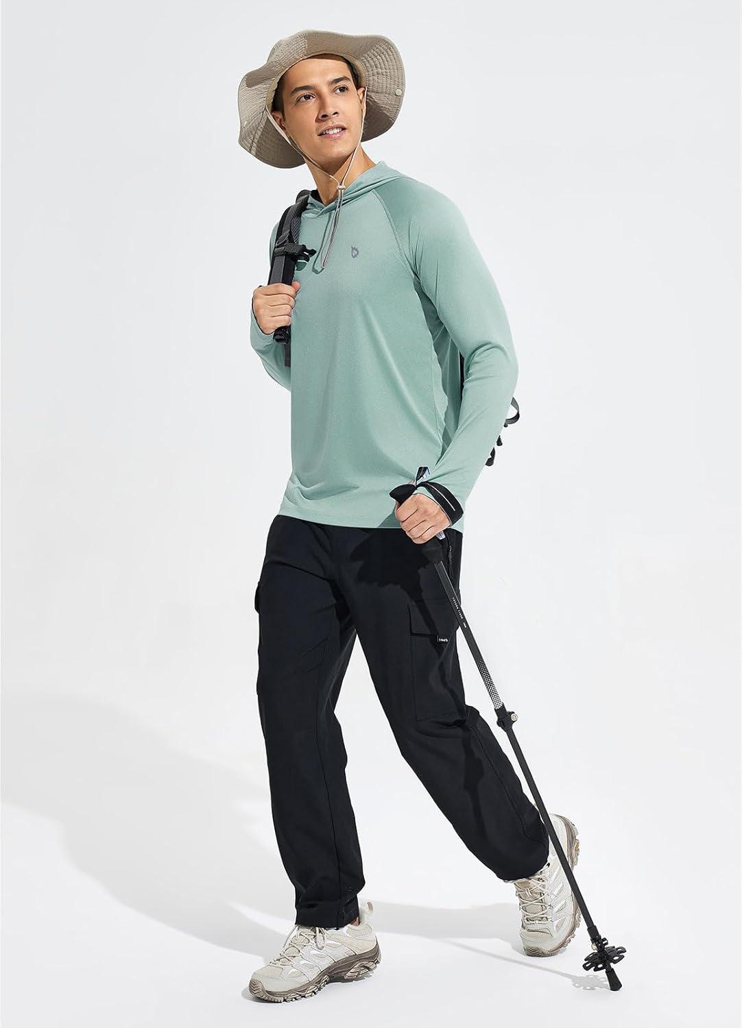 imagebaleaf Mens Sun Protection Hoodie Shirt UPF 50 Long Sleeve UV SPF TShirts Rash Guard Fishing Swimming LightweightStyle 2green Heather