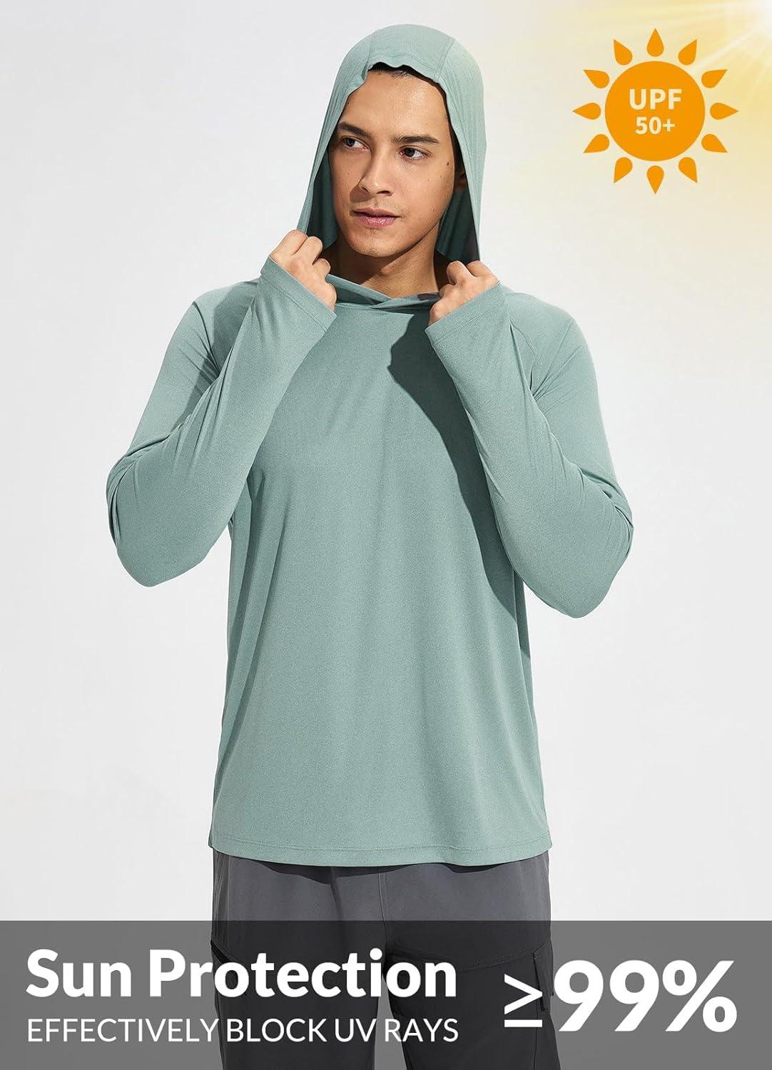 imagebaleaf Mens Sun Protection Hoodie Shirt UPF 50 Long Sleeve UV SPF TShirts Rash Guard Fishing Swimming LightweightStyle 2green Heather