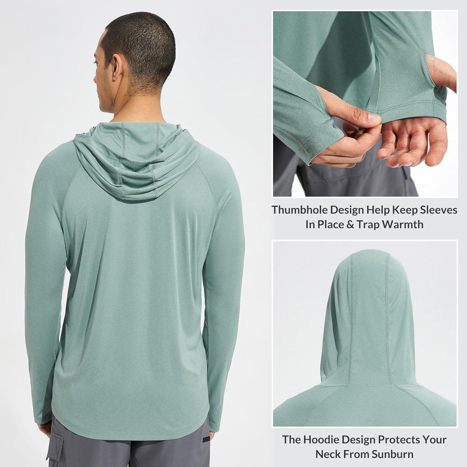 imagebaleaf Mens Sun Protection Hoodie Shirt UPF 50 Long Sleeve UV SPF TShirts Rash Guard Fishing Swimming LightweightStyle 2green Heather