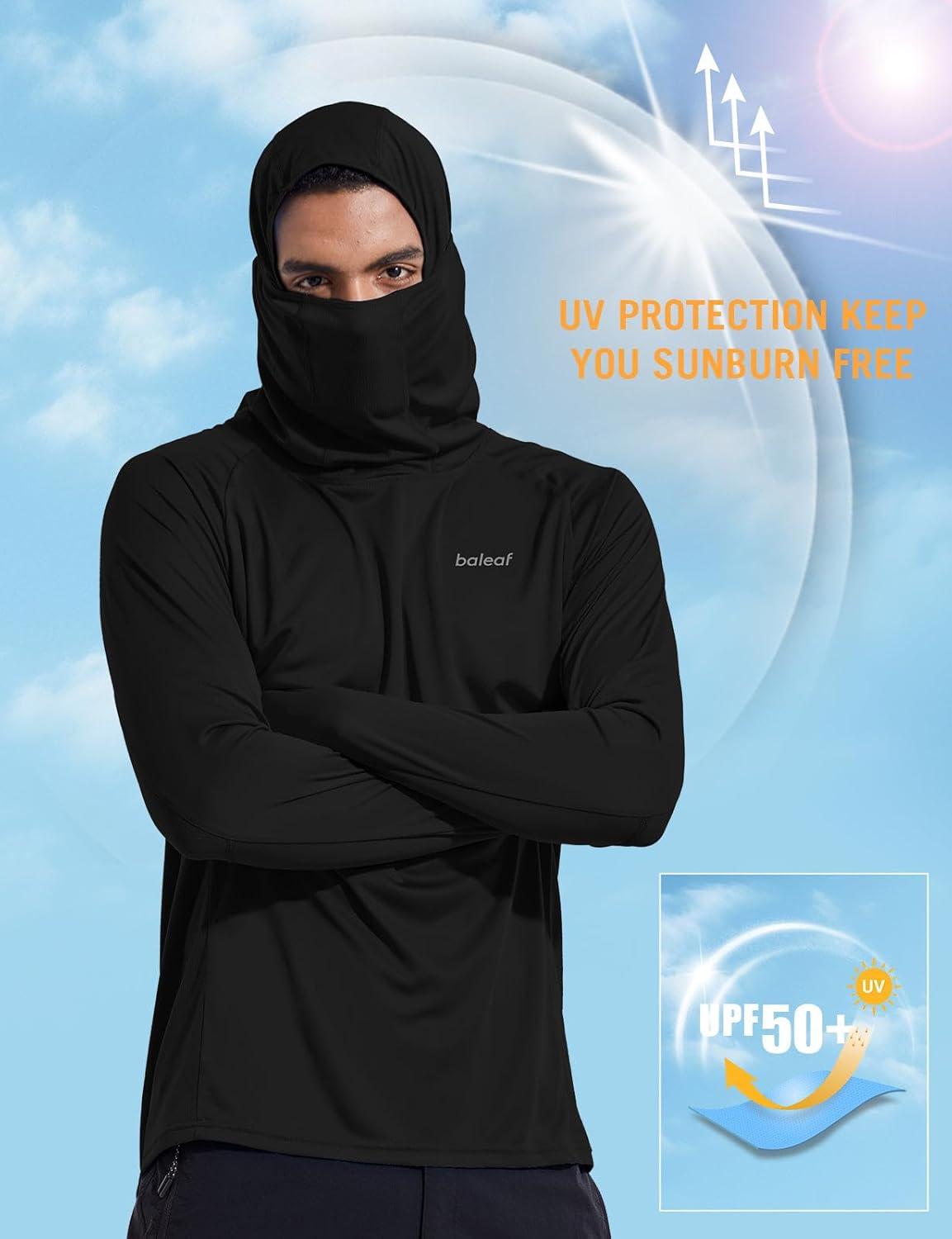 imagebaleaf Mens Sun Protection Hoodie Shirt UPF 50 Long Sleeve UV SPF TShirts with Mask Rash Guard Fishing Lightweight07black