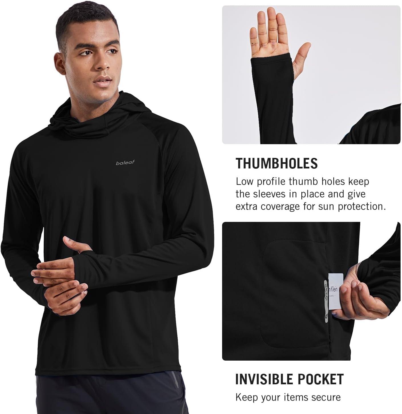 imagebaleaf Mens Sun Protection Hoodie Shirt UPF 50 Long Sleeve UV SPF TShirts with Mask Rash Guard Fishing Lightweight07black