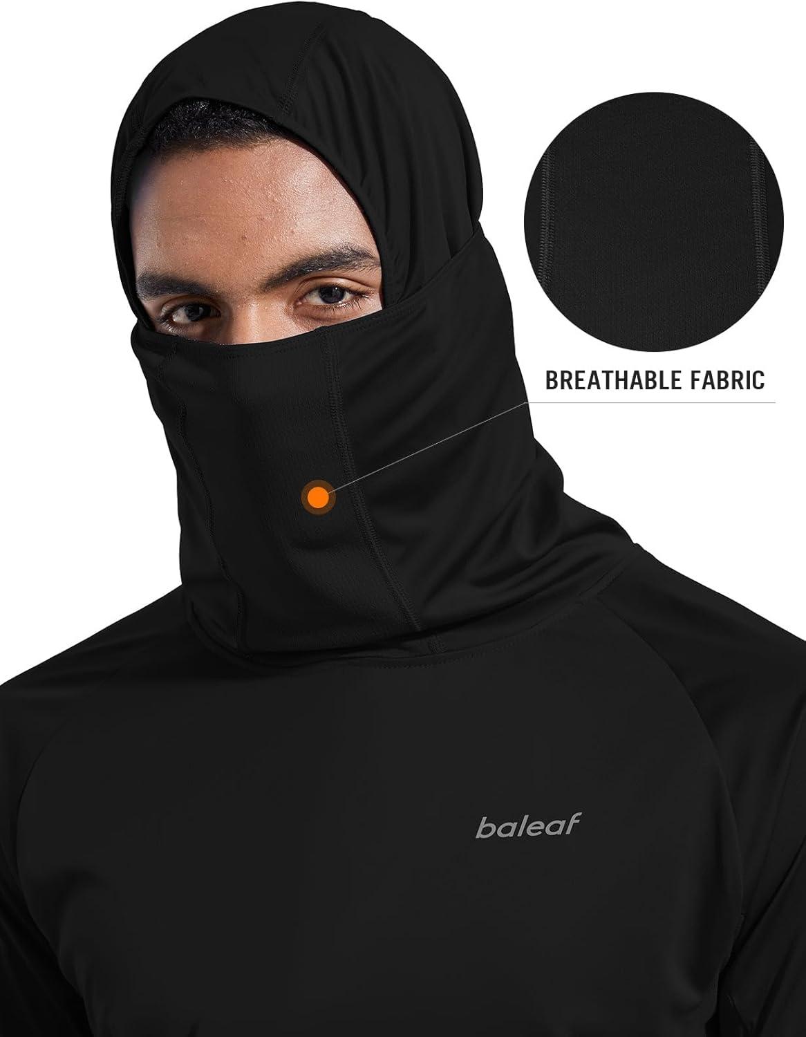 imagebaleaf Mens Sun Protection Hoodie Shirt UPF 50 Long Sleeve UV SPF TShirts with Mask Rash Guard Fishing Lightweight07black