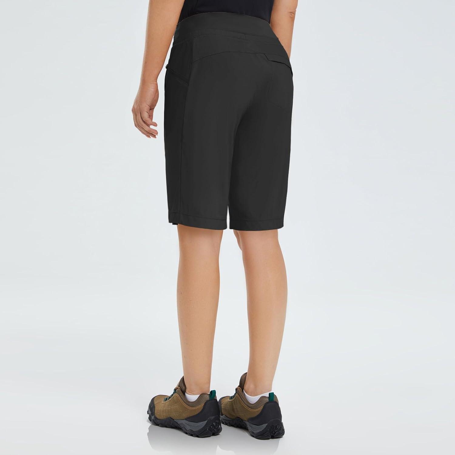 imagebaleaf Womens Hiking Long Shorts 9quot11quot Quick Dry Hiking Bermuda Cargo for Curvy Lightweight Knee Length Shorts Pockets11 Inch Black