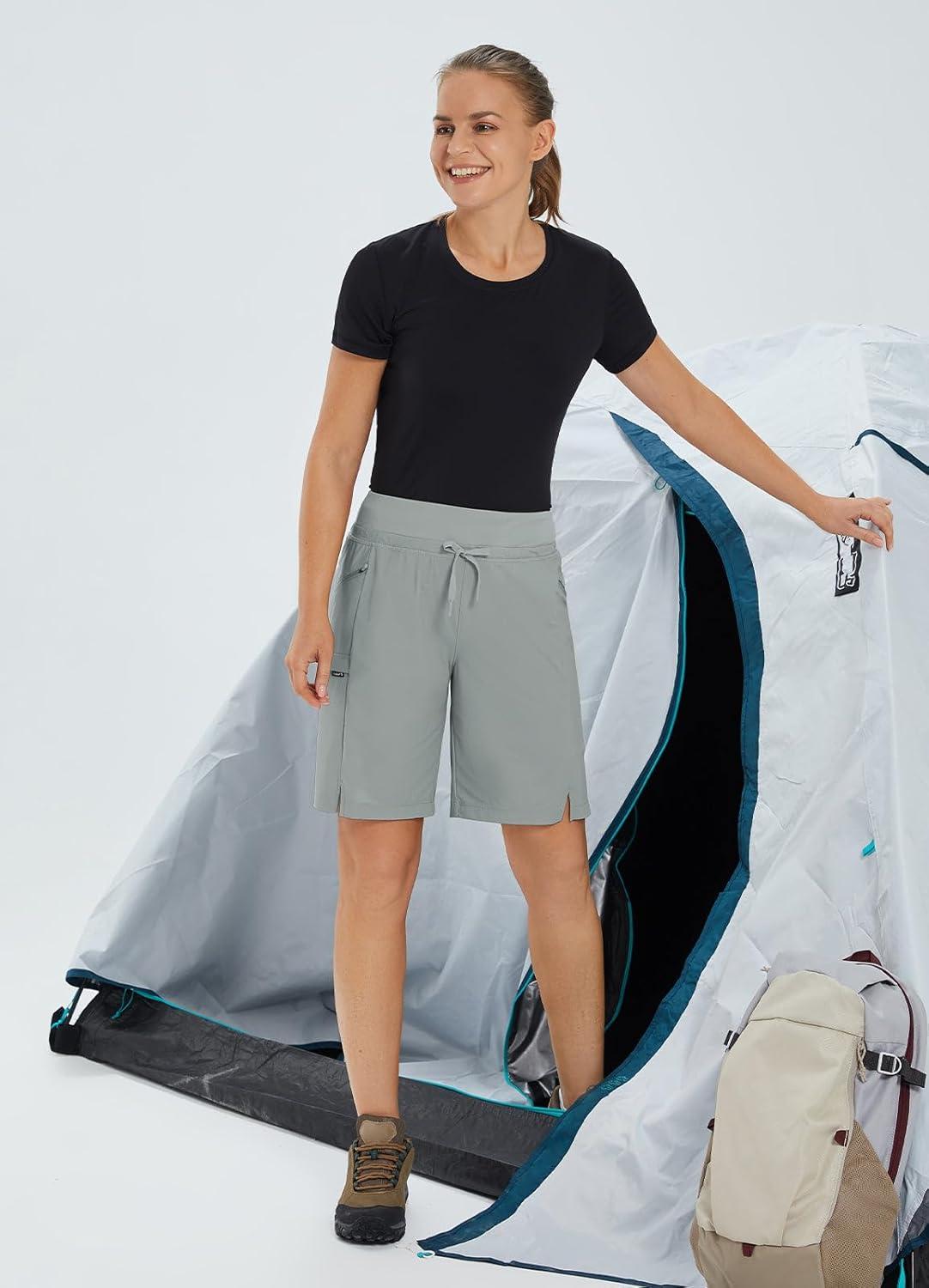 imagebaleaf Womens Hiking Long Shorts 9quot11quot Quick Dry Hiking Bermuda Cargo for Curvy Lightweight Knee Length Shorts Pockets11 Inch Frost Grey