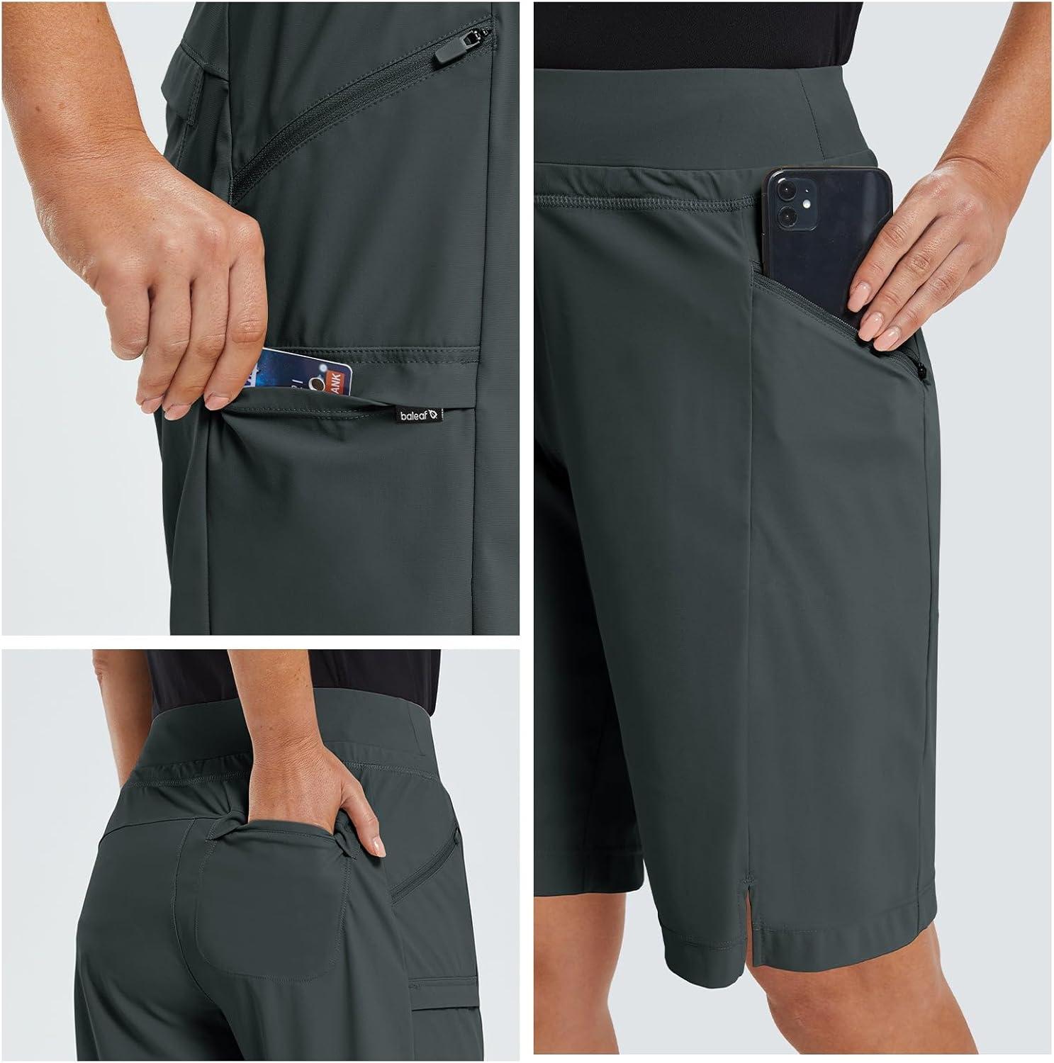 imagebaleaf Womens Hiking Long Shorts 9quot11quot Quick Dry Hiking Bermuda Cargo for Curvy Lightweight Knee Length Shorts Pockets11 Inch Grey