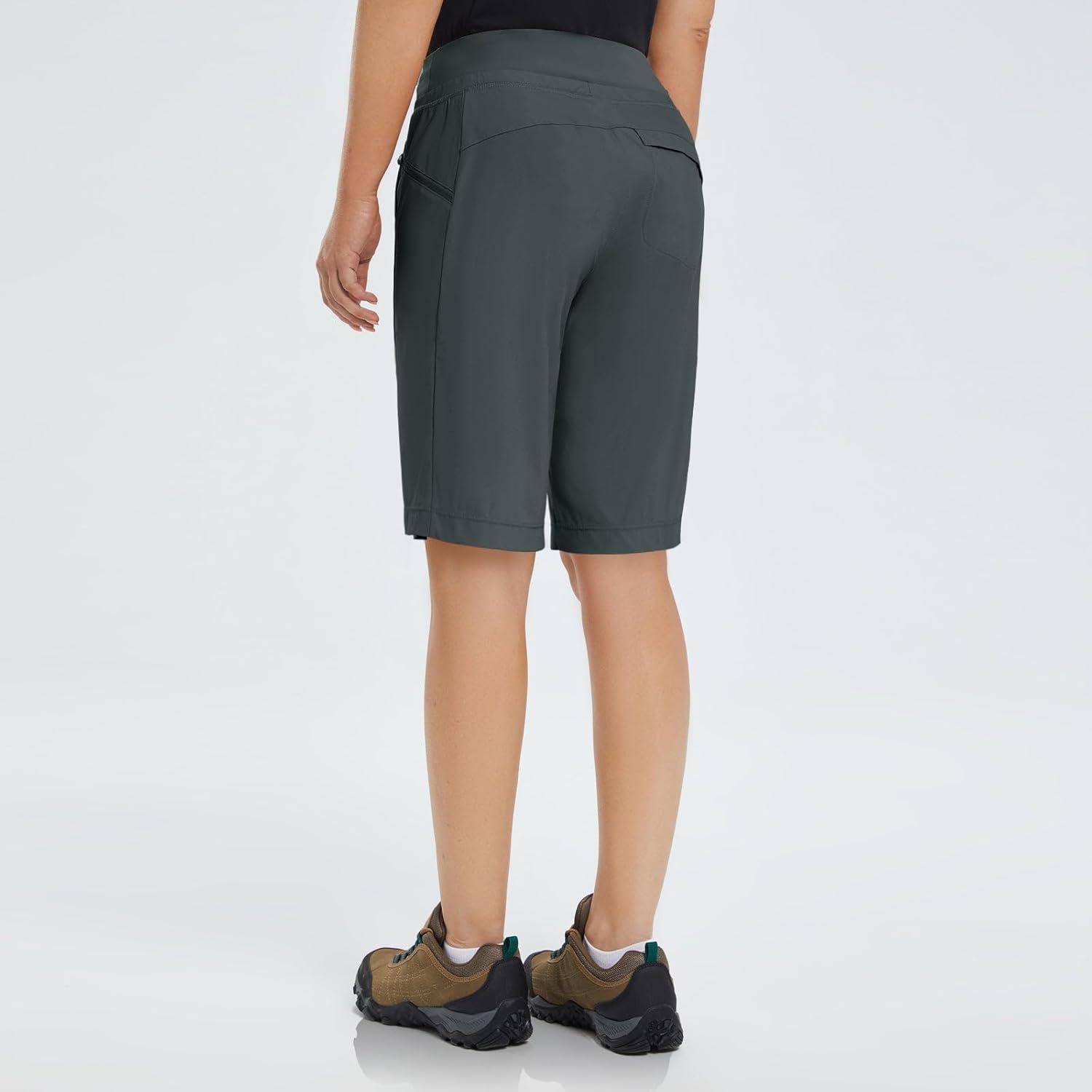 imagebaleaf Womens Hiking Long Shorts 9quot11quot Quick Dry Hiking Bermuda Cargo for Curvy Lightweight Knee Length Shorts Pockets11 Inch Grey