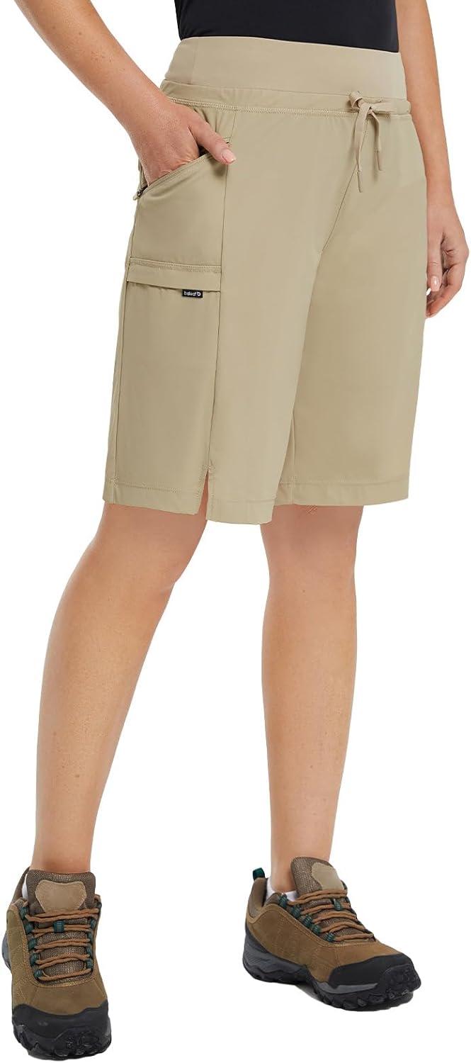 imagebaleaf Womens Hiking Long Shorts 9quot11quot Quick Dry Hiking Bermuda Cargo for Curvy Lightweight Knee Length Shorts Pockets11 Inch Khaki