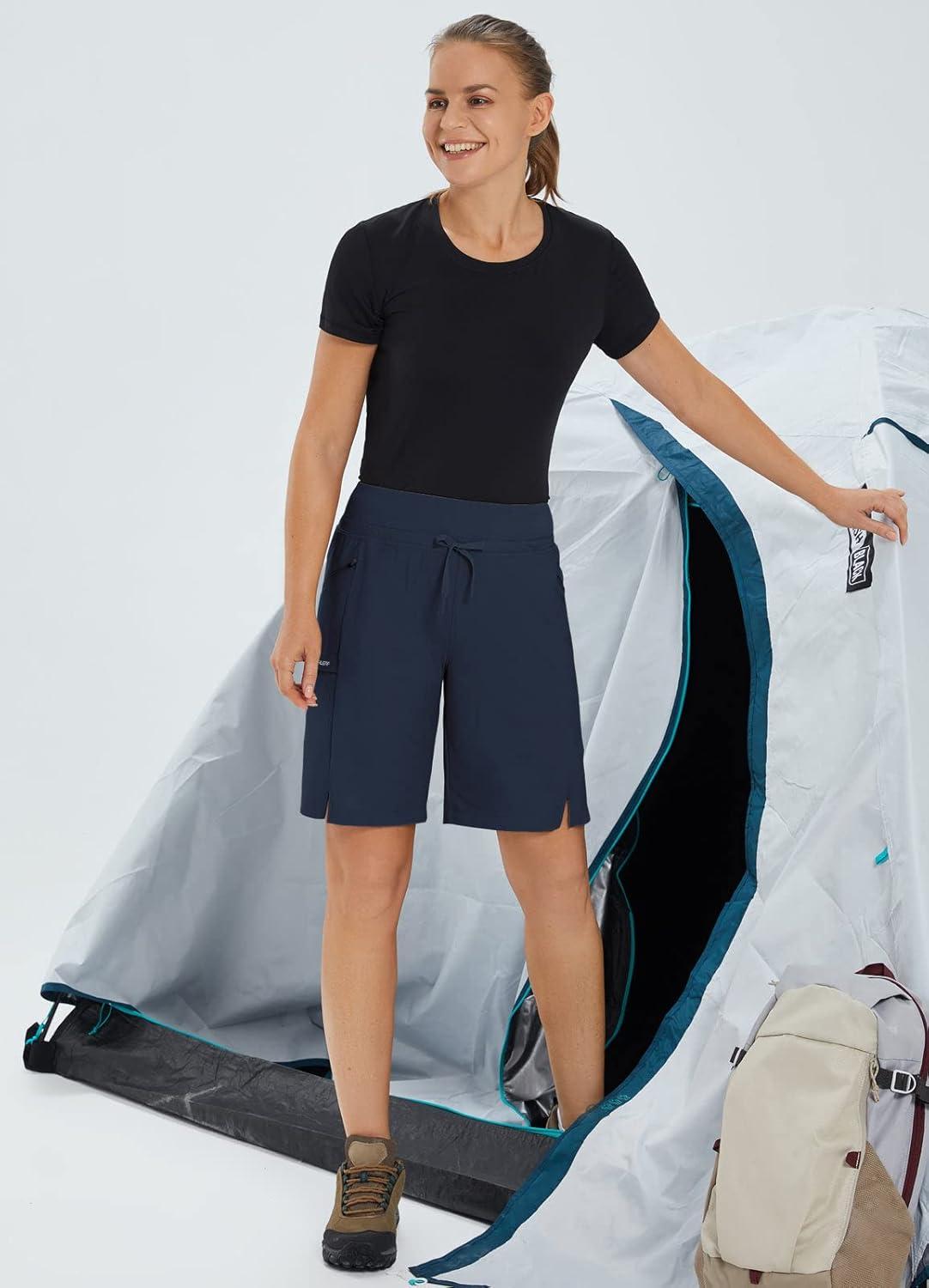 imagebaleaf Womens Hiking Long Shorts 9quot11quot Quick Dry Hiking Bermuda Cargo for Curvy Lightweight Knee Length Shorts Pockets9 Inch 2023blue