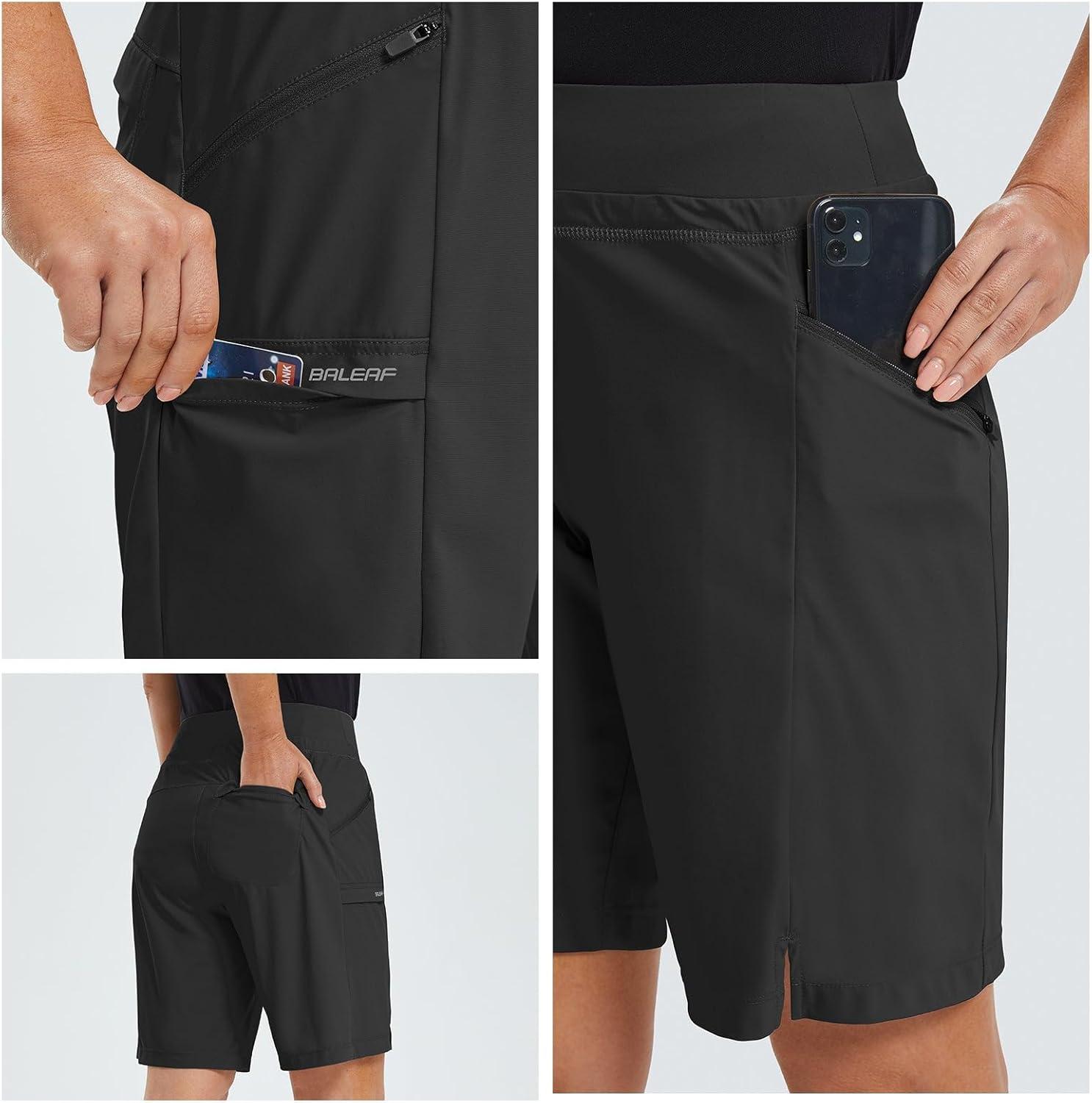 imagebaleaf Womens Hiking Long Shorts 9quot11quot Quick Dry Hiking Bermuda Cargo for Curvy Lightweight Knee Length Shorts Pockets9 Inch Black