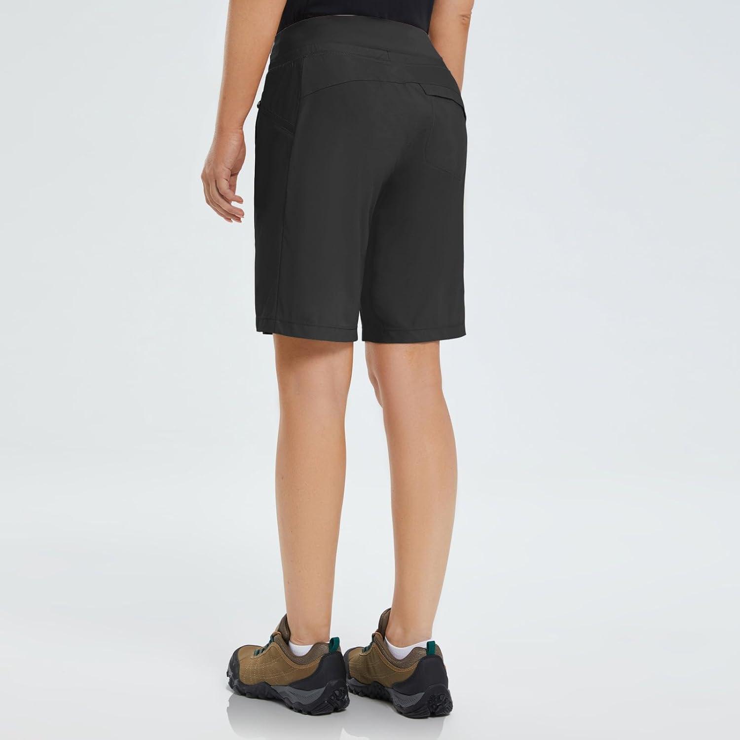 imagebaleaf Womens Hiking Long Shorts 9quot11quot Quick Dry Hiking Bermuda Cargo for Curvy Lightweight Knee Length Shorts Pockets9 Inch Black