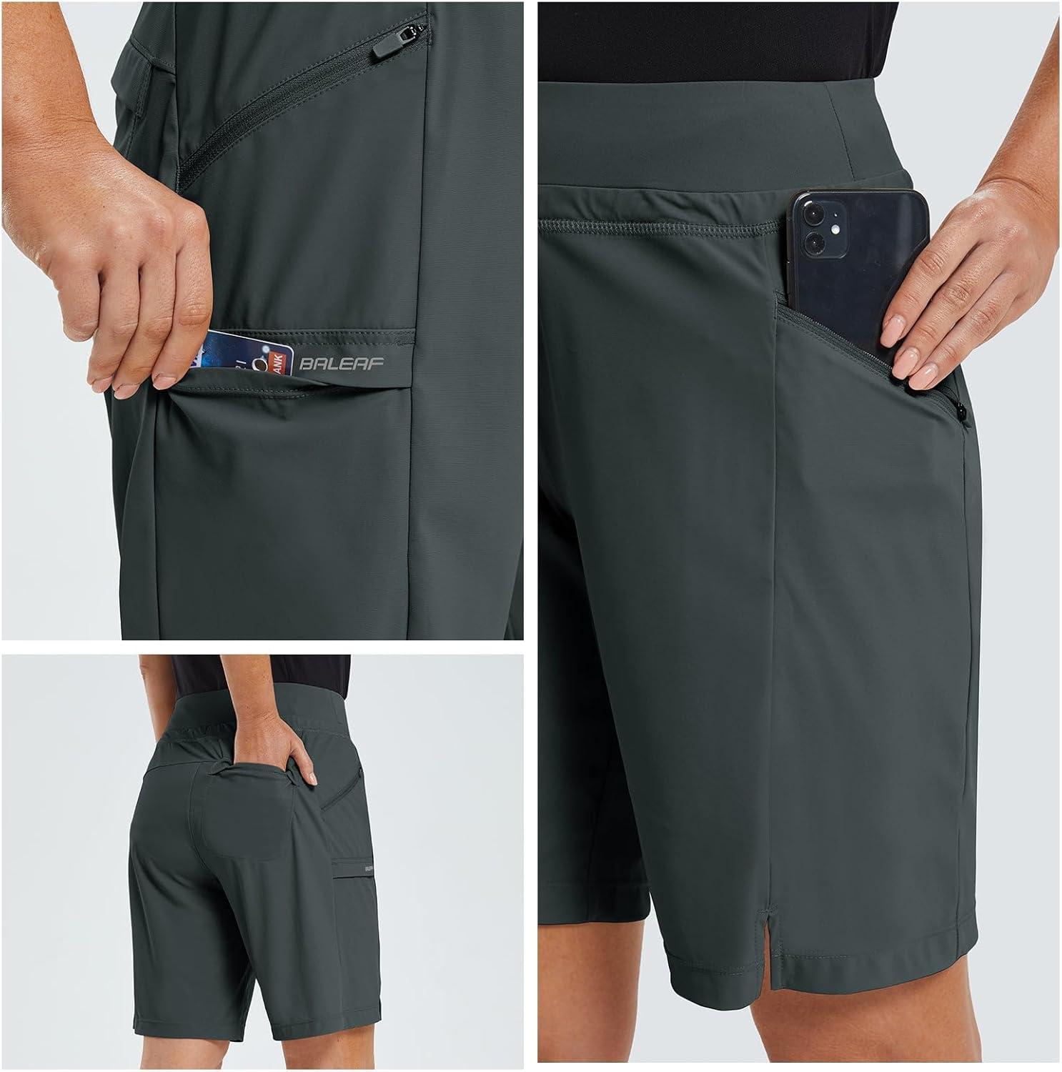 imagebaleaf Womens Hiking Long Shorts 9quot11quot Quick Dry Hiking Bermuda Cargo for Curvy Lightweight Knee Length Shorts Pockets9 Inch Dark Grey