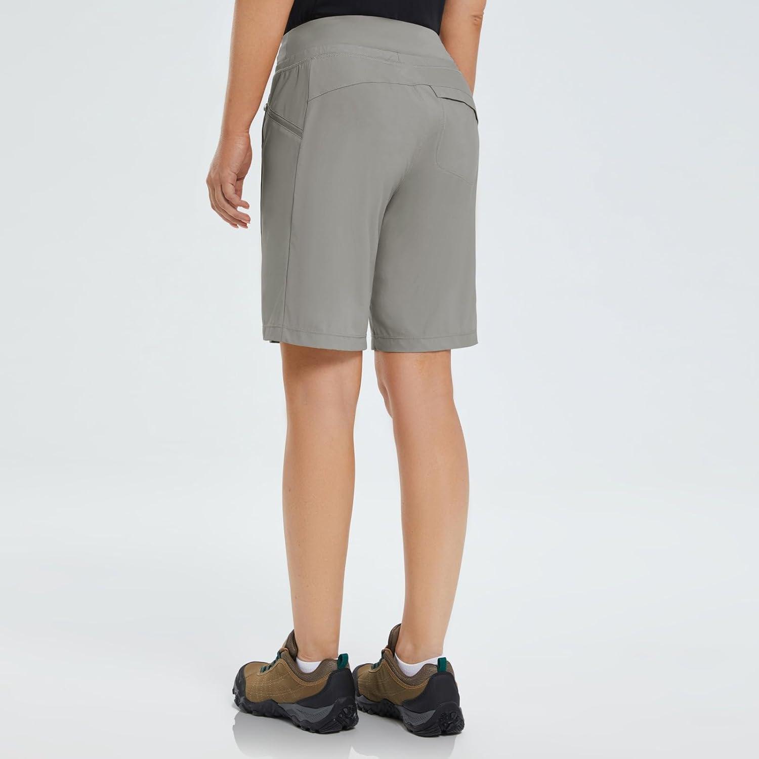 imagebaleaf Womens Hiking Long Shorts 9quot11quot Quick Dry Hiking Bermuda Cargo for Curvy Lightweight Knee Length Shorts Pockets9 Inch Grey