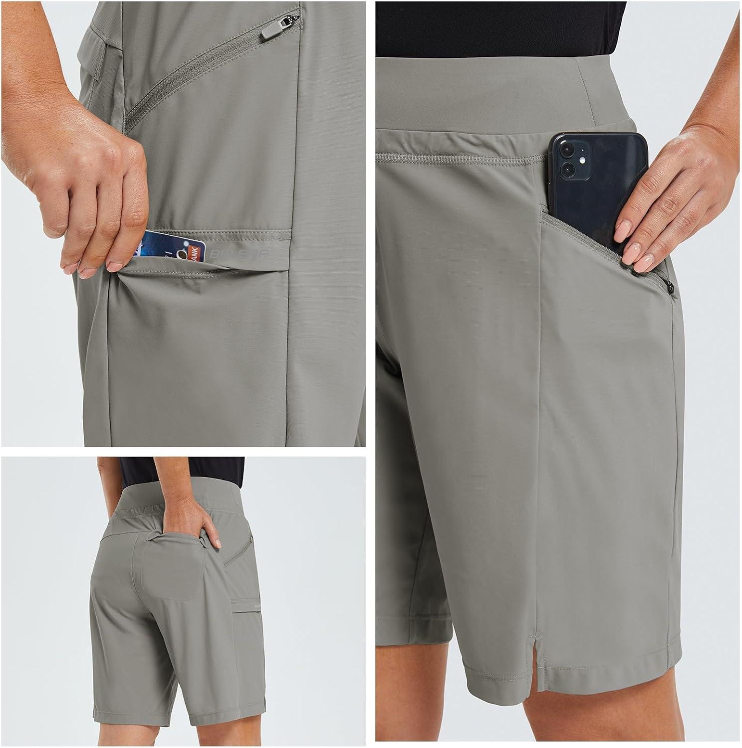 imagebaleaf Womens Hiking Long Shorts 9quot11quot Quick Dry Hiking Bermuda Cargo for Curvy Lightweight Knee Length Shorts Pockets9 Inch Grey
