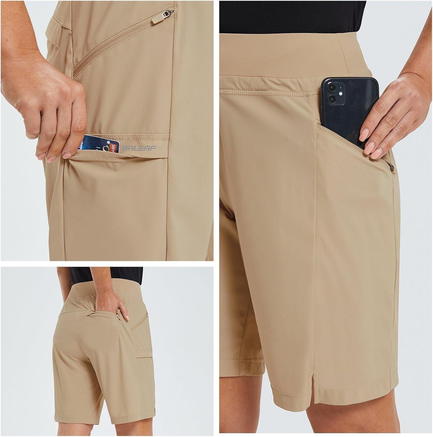 imagebaleaf Womens Hiking Long Shorts 9quot11quot Quick Dry Hiking Bermuda Cargo for Curvy Lightweight Knee Length Shorts Pockets9 Inch Khaki