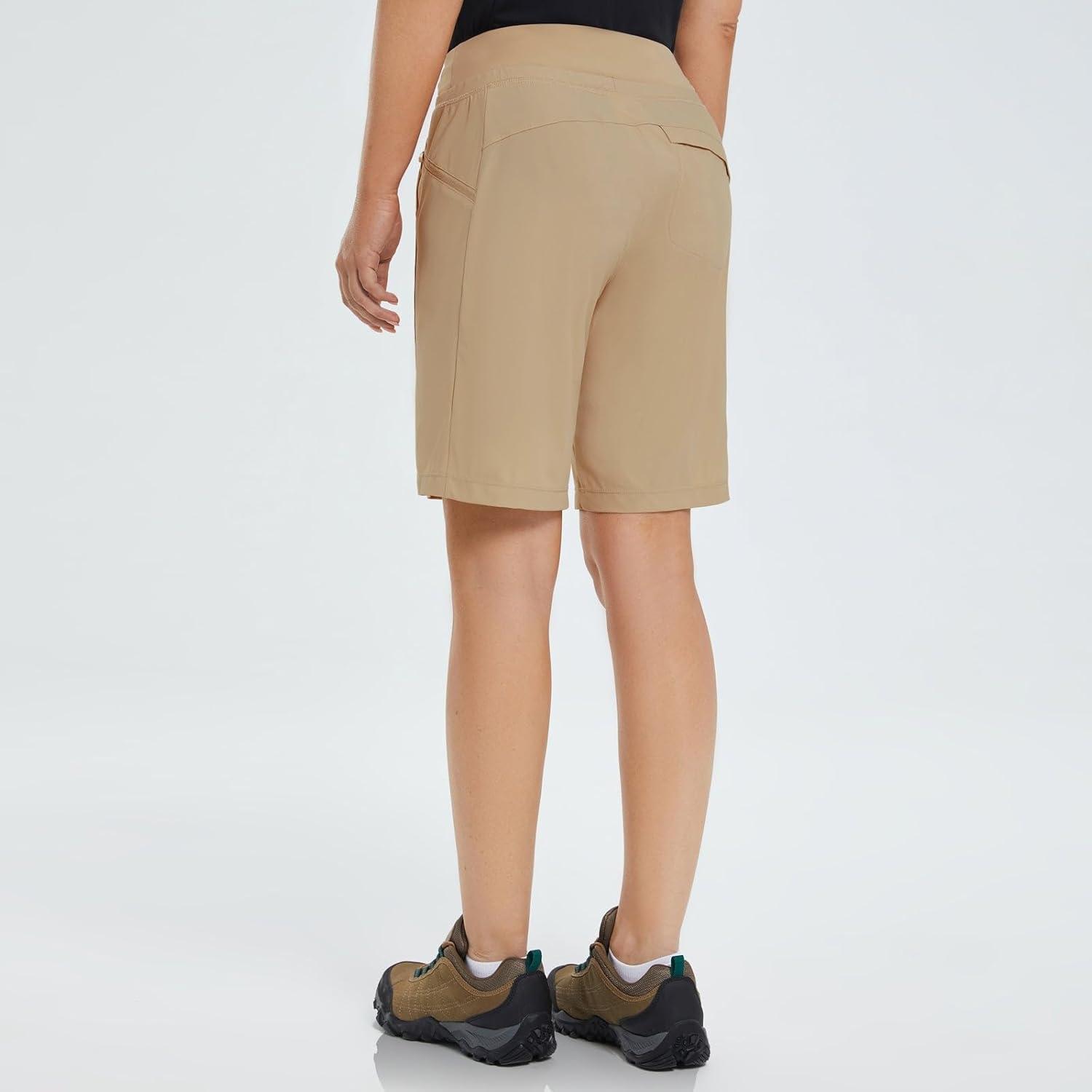 imagebaleaf Womens Hiking Long Shorts 9quot11quot Quick Dry Hiking Bermuda Cargo for Curvy Lightweight Knee Length Shorts Pockets9 Inch Khaki