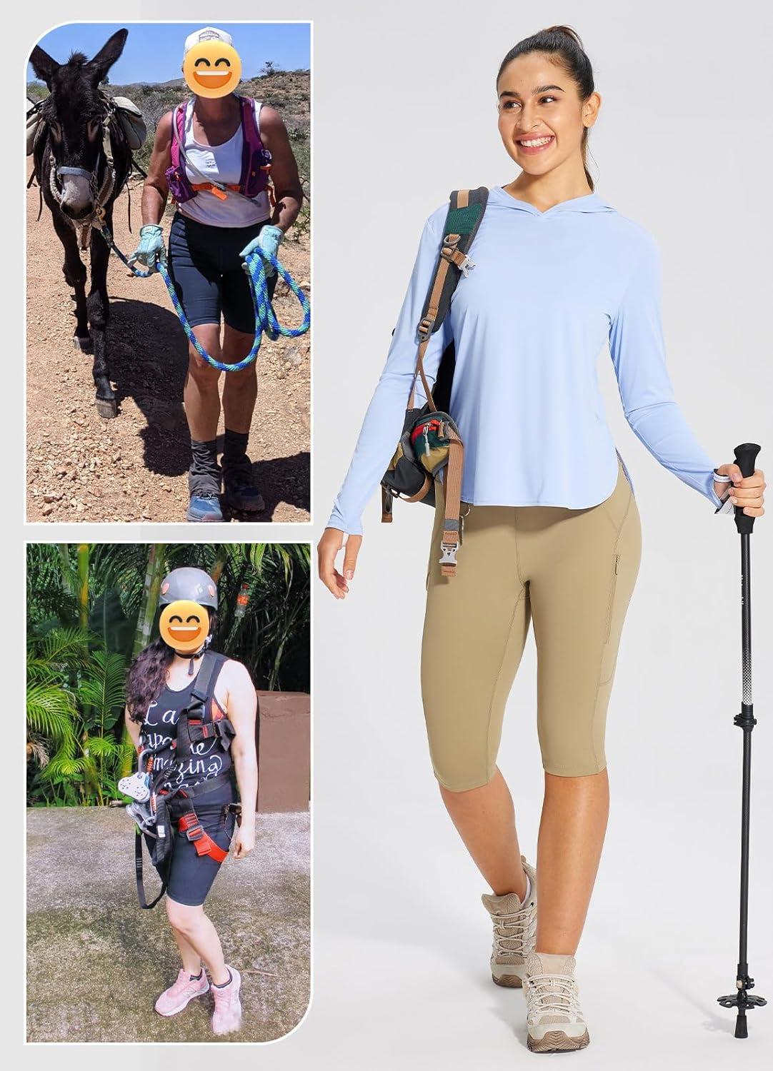 imagebaleaf Womens Hiking Long Shorts Knee Length Biker Shorts High Waist Leggings Pockets Hiking Athletic Outdoor Travel Workout