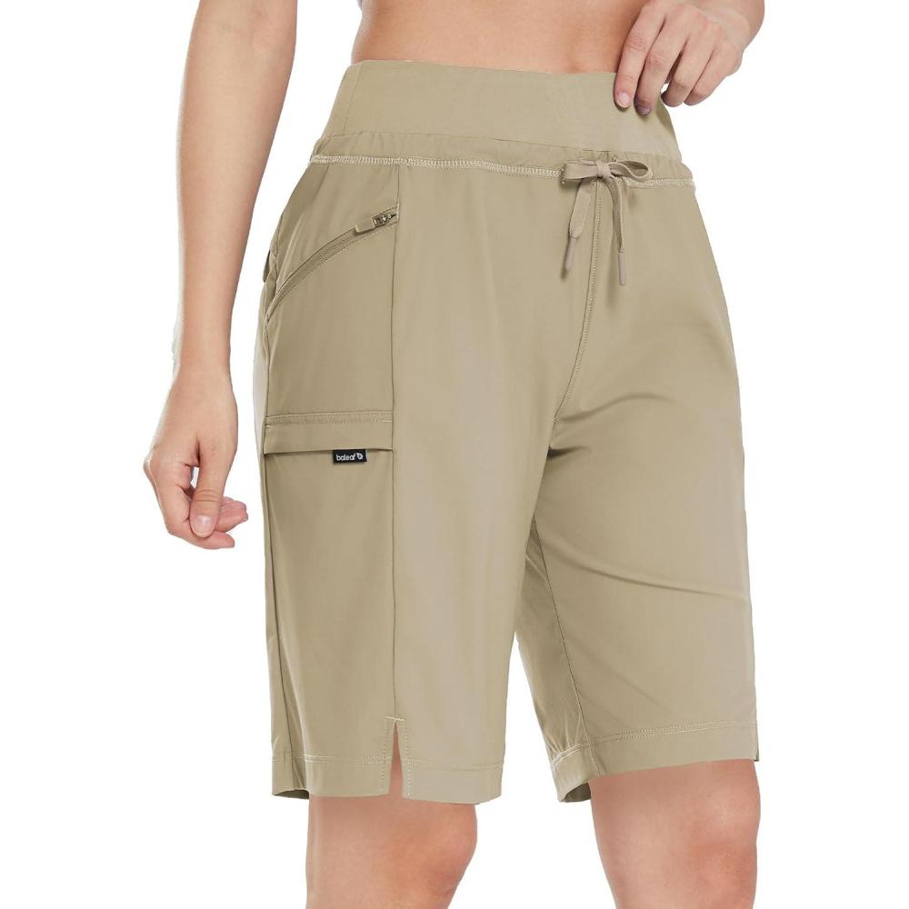 imagebaleaf Womens Hiking Long Shorts 9quot11quot Quick Dry Hiking Bermuda Cargo for Curvy Lightweight Knee Length Shorts Pockets11 Inch Khaki