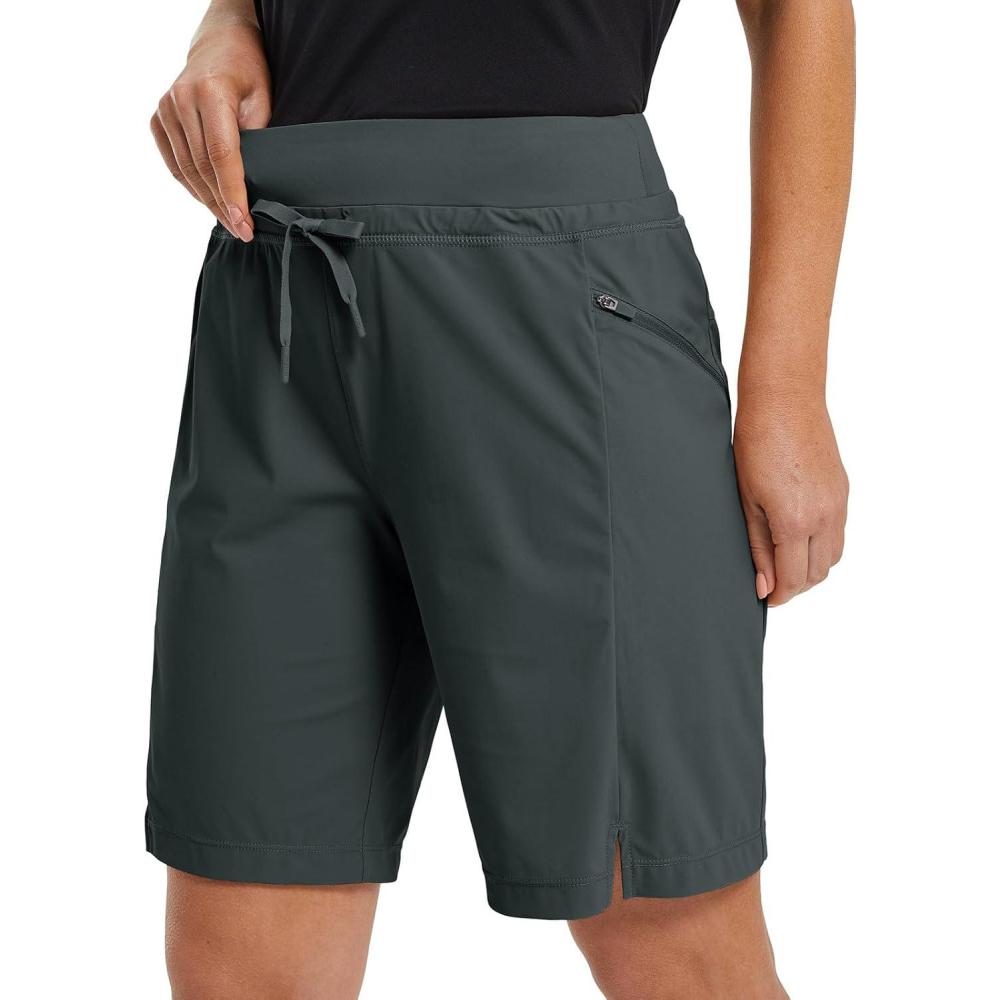 imagebaleaf Womens Hiking Long Shorts 9quot11quot Quick Dry Hiking Bermuda Cargo for Curvy Lightweight Knee Length Shorts Pockets9 Inch Dark Grey