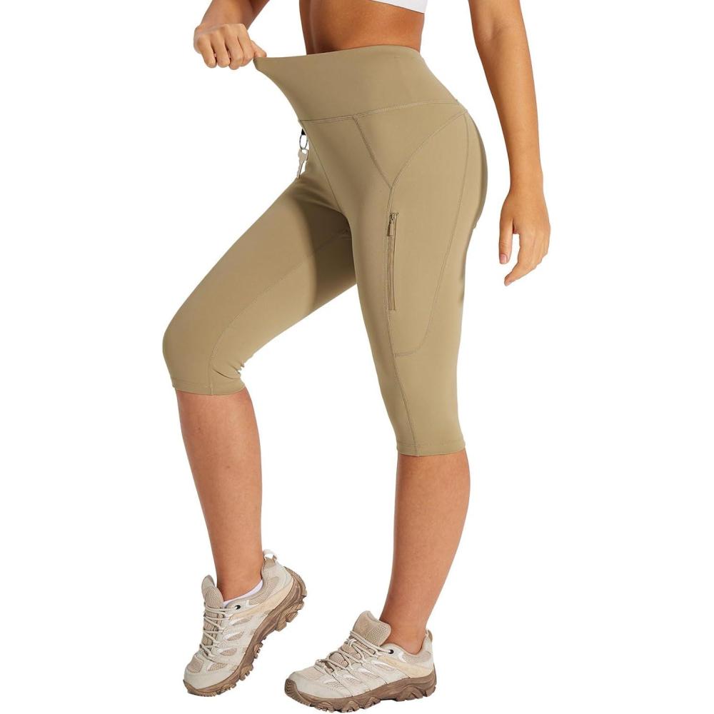 imagebaleaf Womens Hiking Long Shorts Knee Length Biker Shorts High Waist Leggings Pockets Hiking Athletic Outdoor Travel Workout