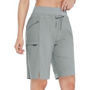 imagebaleaf Womens Hiking Long Shorts 9quot11quot Quick Dry Hiking Bermuda Cargo for Curvy Lightweight Knee Length Shorts Pockets11 Inch Frost Grey