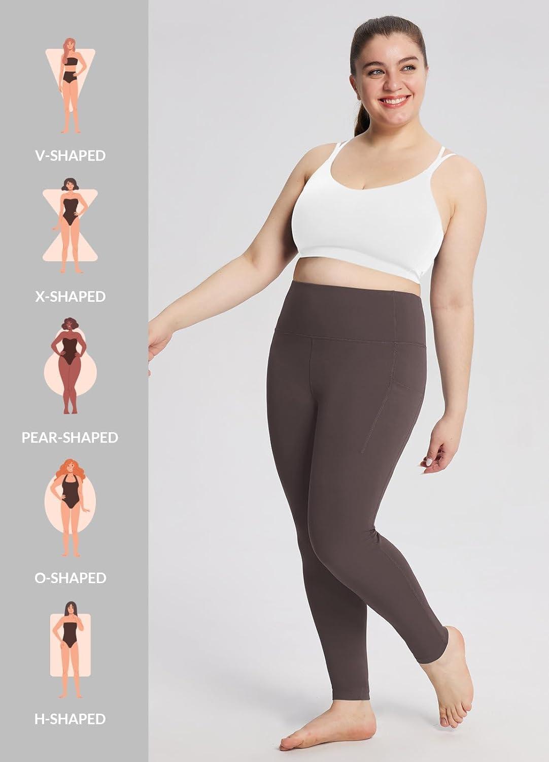 imagebaleaf 78 Workout Leggings with Pockets for Women High Waisted Tummy Control Plus Size Yoga Pants for Running Gym AthleticSeal Brown