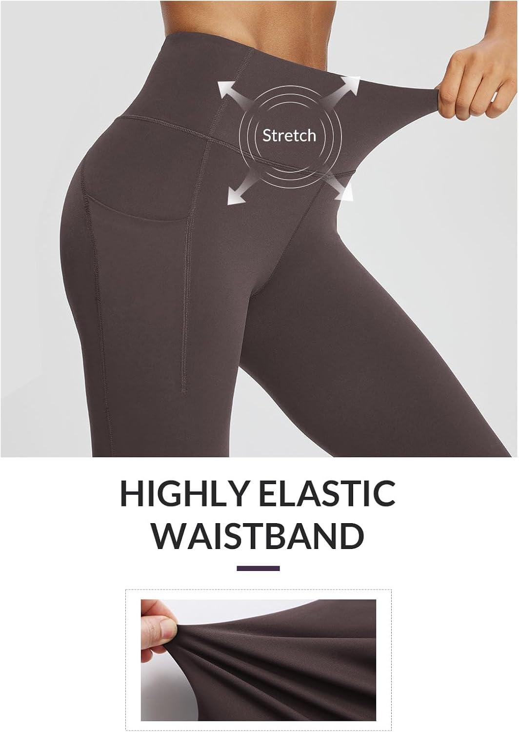imagebaleaf 78 Workout Leggings with Pockets for Women High Waisted Tummy Control Plus Size Yoga Pants for Running Gym AthleticSeal Brown