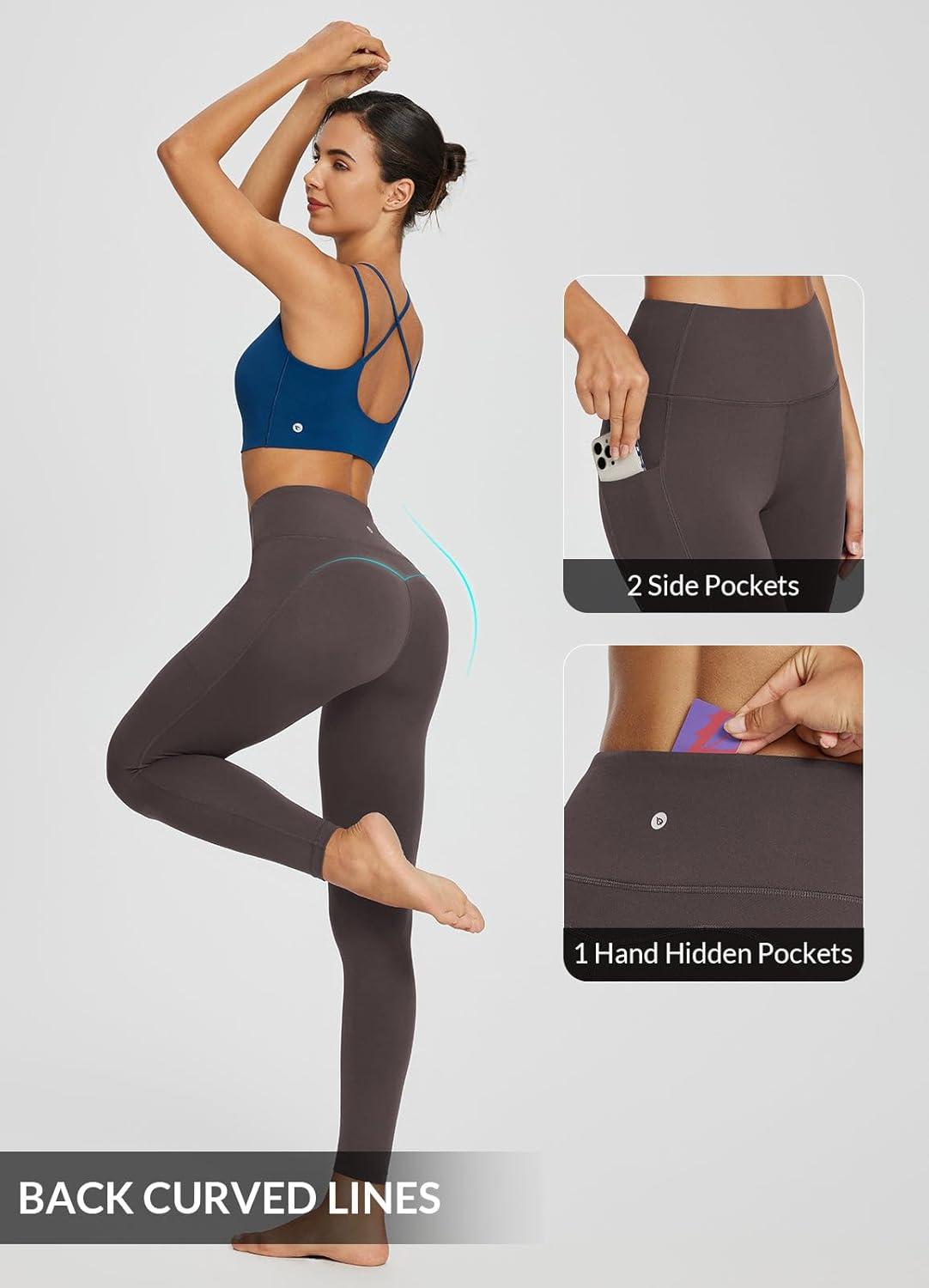 imagebaleaf 78 Workout Leggings with Pockets for Women High Waisted Tummy Control Plus Size Yoga Pants for Running Gym AthleticSeal Brown