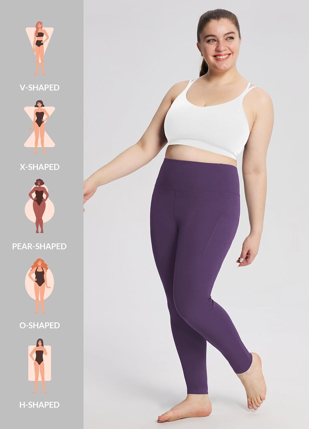 imagebaleaf 78 Workout Leggings with Pockets for Women High Waisted Tummy Control Plus Size Yoga Pants for Running Gym AthleticShadow Purple