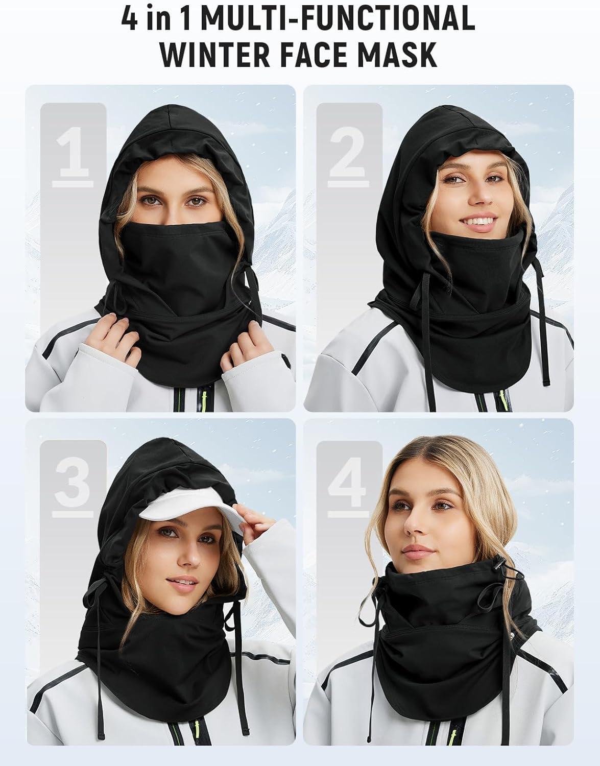 imagebaleaf Balaclava Ski Mask Winter Water Resistant Face Mask for Women Men Cold Weather Gear Skiing Snowboarding Neck GaiterBlack