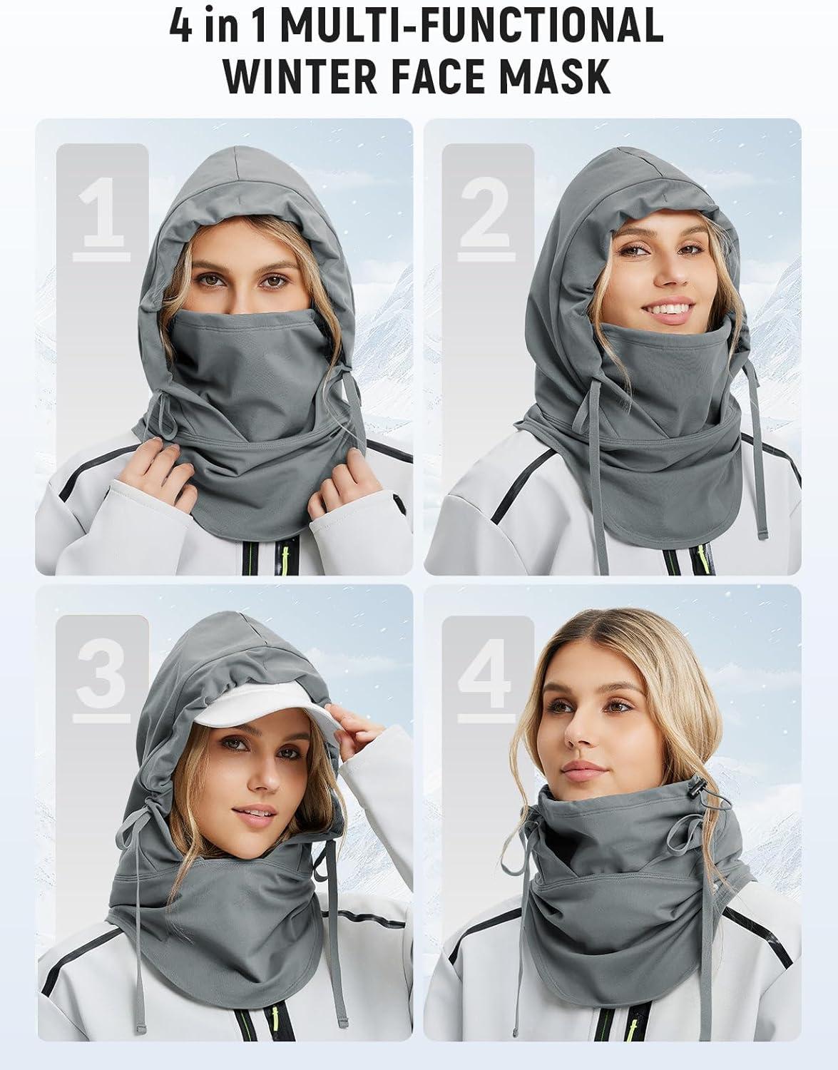 imagebaleaf Balaclava Ski Mask Winter Water Resistant Face Mask for Women Men Cold Weather Gear Skiing Snowboarding Neck GaiterGrey