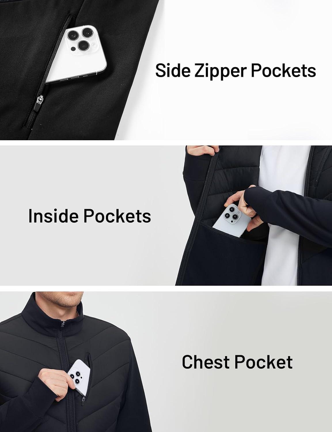 imagebaleaf Mens Cycling Jacket Puffer Lightweight Coat Windproof Warm Winter 5 Pockets Packable Running HikingBlack