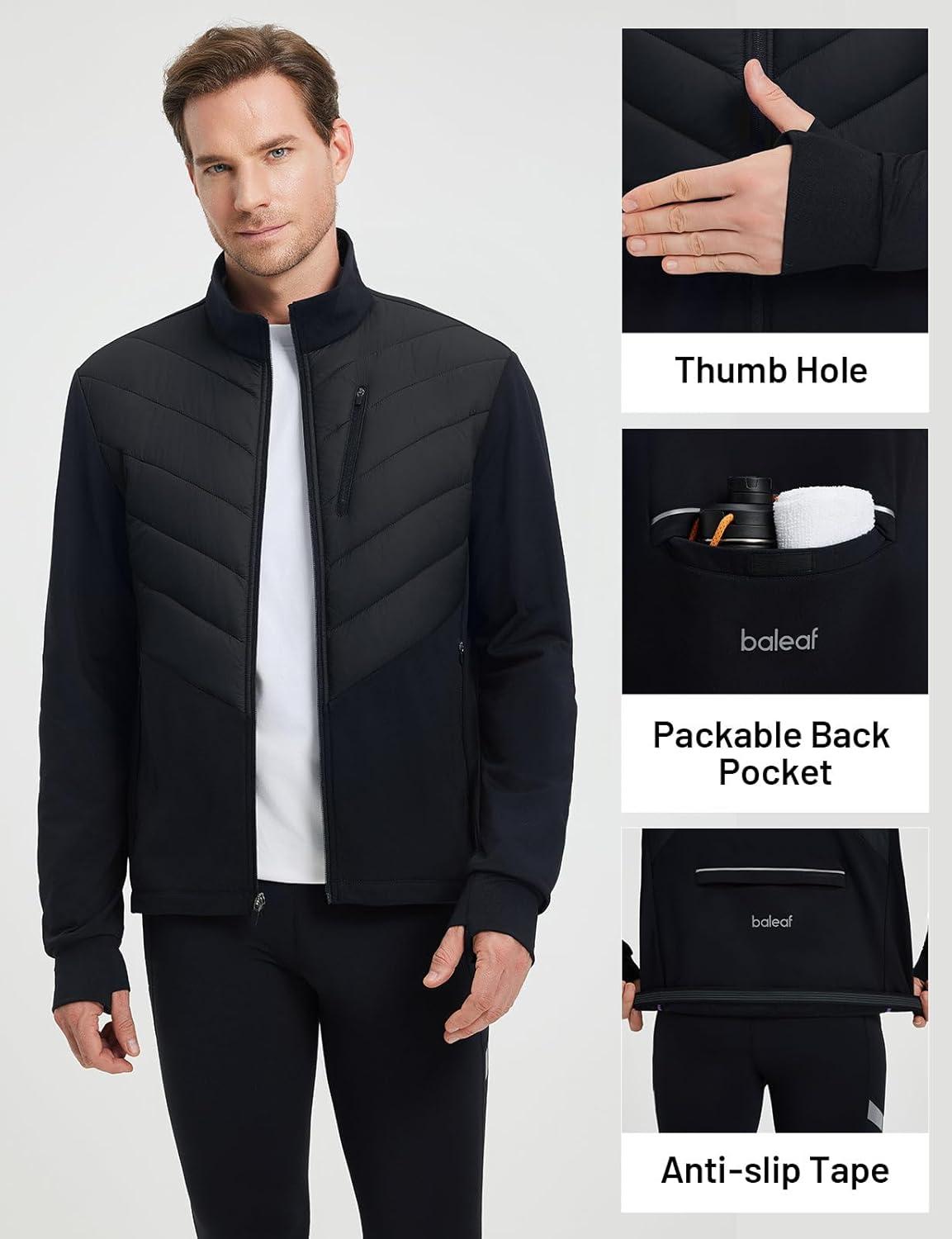 imagebaleaf Mens Cycling Jacket Puffer Lightweight Coat Windproof Warm Winter 5 Pockets Packable Running HikingBlack