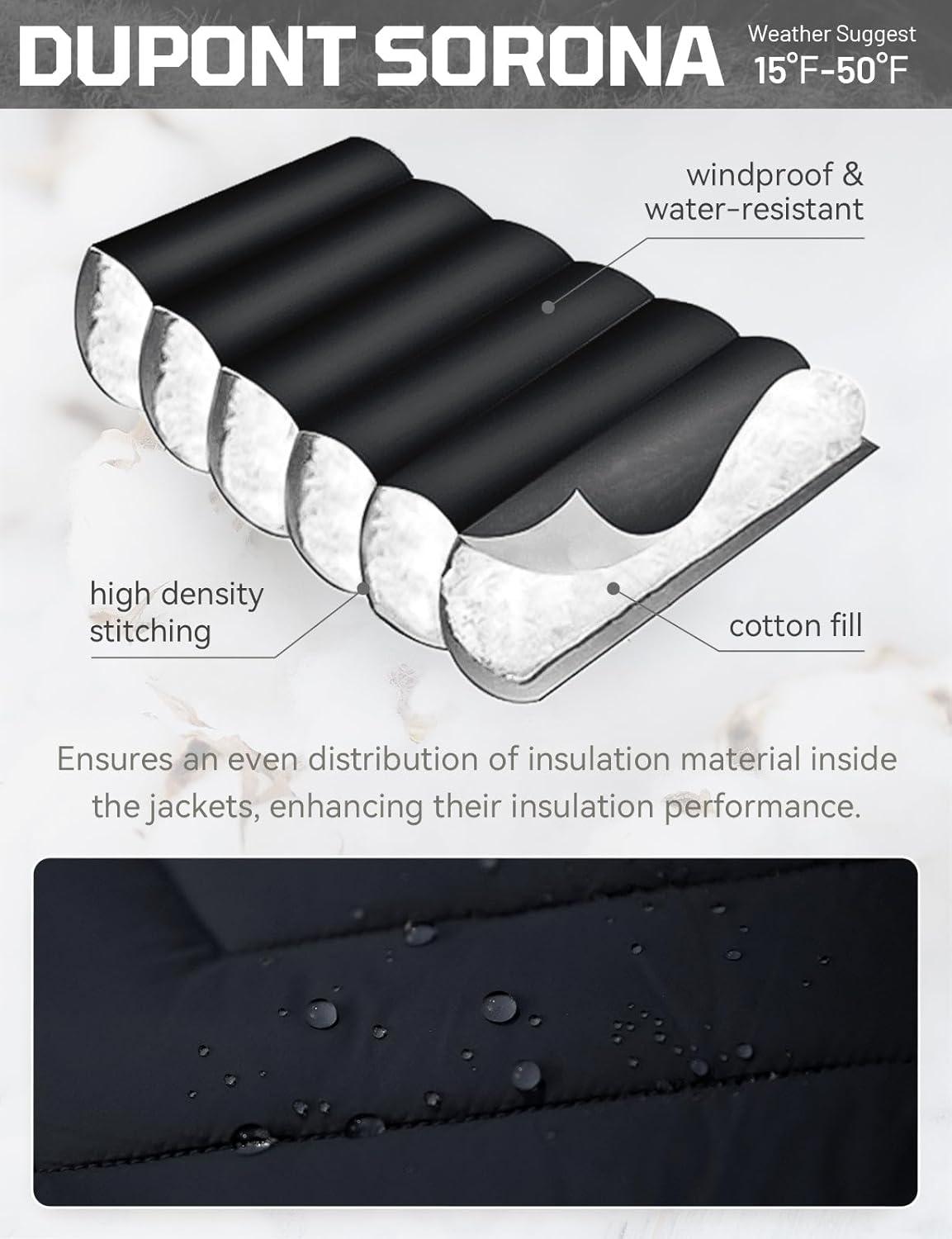 imagebaleaf Mens Cycling Jacket Puffer Lightweight Coat Windproof Warm Winter 5 Pockets Packable Running HikingBlack