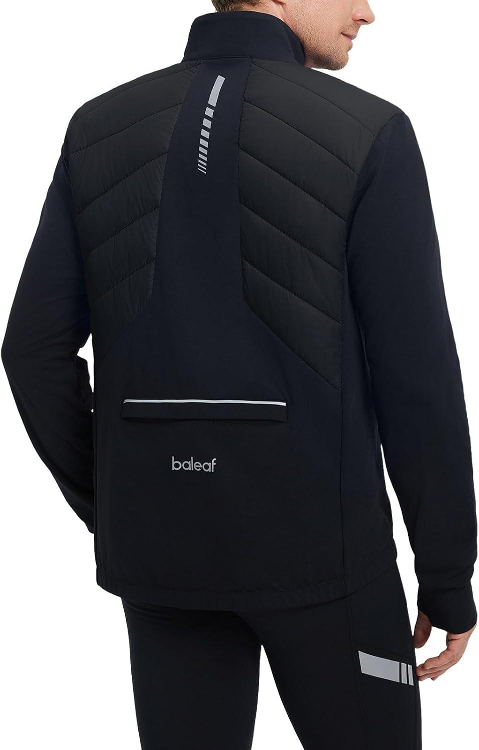 imagebaleaf Mens Cycling Jacket Puffer Lightweight Coat Windproof Warm Winter 5 Pockets Packable Running HikingBlack