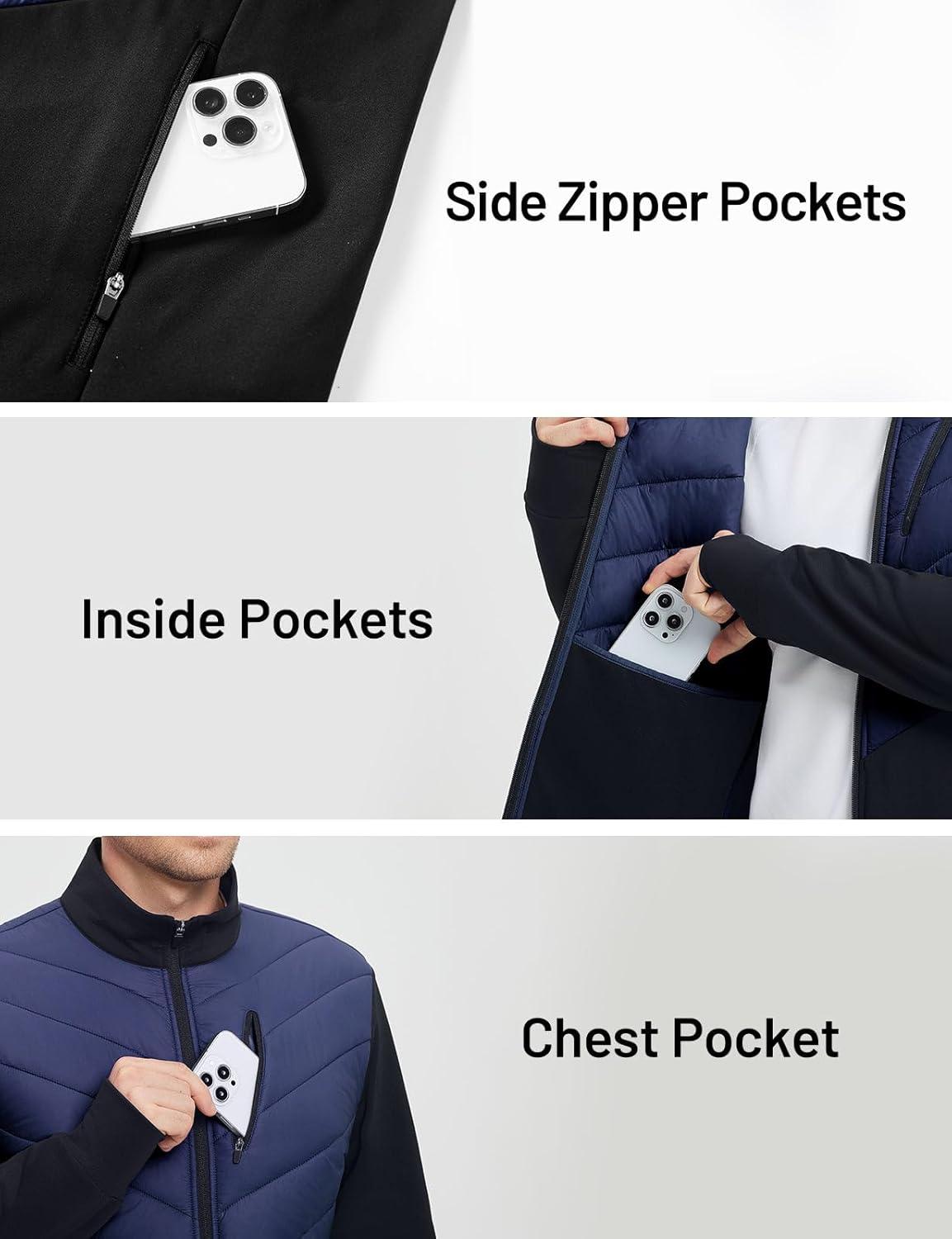 imagebaleaf Mens Cycling Jacket Puffer Lightweight Coat Windproof Warm Winter 5 Pockets Packable Running HikingBlueBlack