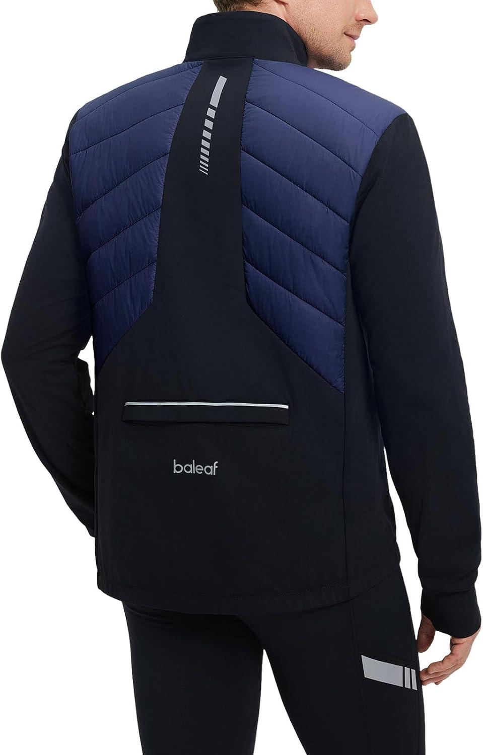 imagebaleaf Mens Cycling Jacket Puffer Lightweight Coat Windproof Warm Winter 5 Pockets Packable Running HikingBlueBlack