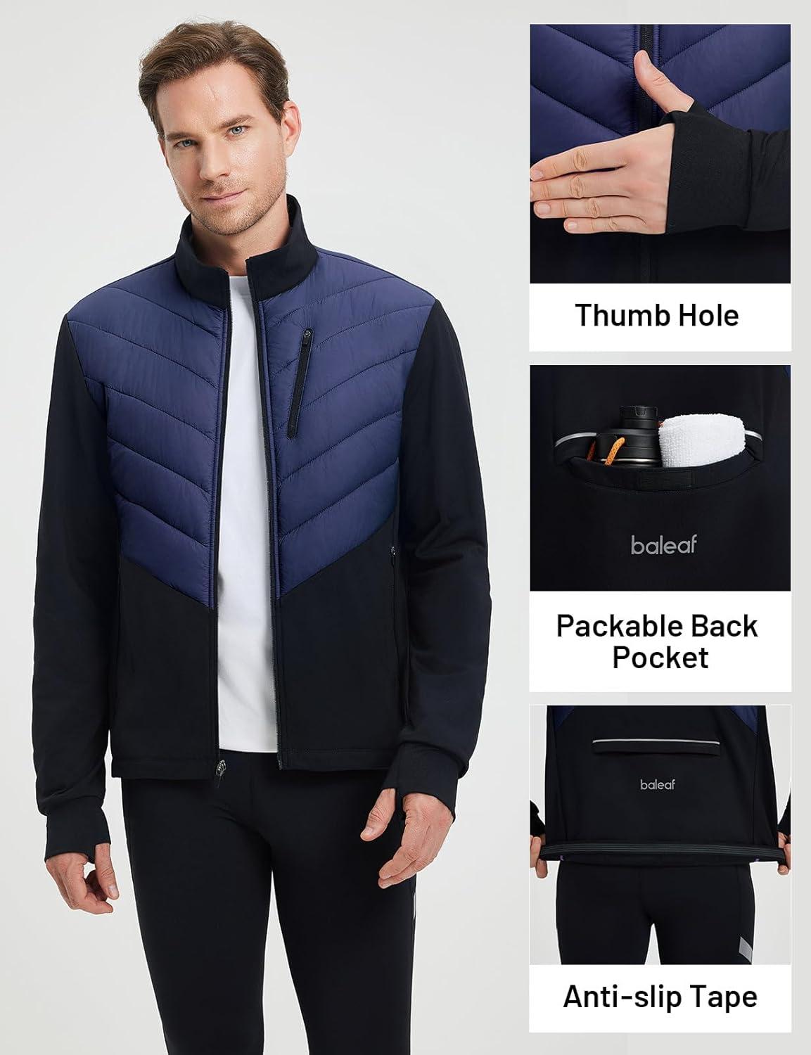 imagebaleaf Mens Cycling Jacket Puffer Lightweight Coat Windproof Warm Winter 5 Pockets Packable Running HikingBlueBlack