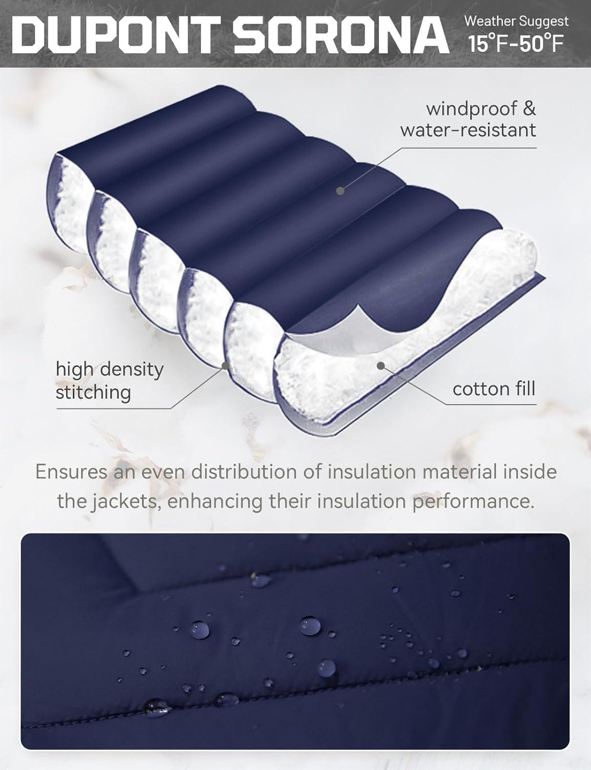 imagebaleaf Mens Cycling Jacket Puffer Lightweight Coat Windproof Warm Winter 5 Pockets Packable Running HikingBlueBlack